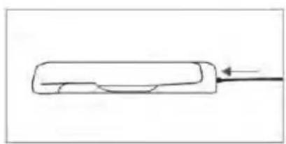 Simple line drawing of a rectangular object with a curved cutout and an arrow pointing to it (no text or symbols).