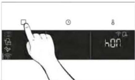 Hand interacting with a digital timer and control buttons, showing 'h00' and function icons.