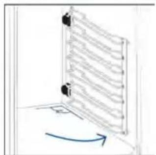Diagram of a vertical panel with horizontal lines and a blue curved arrow indicating rotation (no text or symbols)