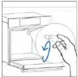 Hand holding a circular object with a blue arrow inside, next to an open device (no text or symbols visible)