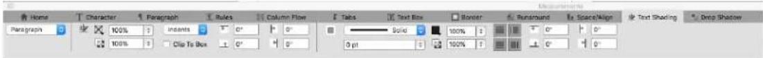 Home Character Paragraph Rules Column Flow Tabs Text Box Border Runground Space/Align Text Shading Drop Shadow Paragraph 100% Indents 0' 0' Solid 100% 0' 0' 100% Clip To Box 0' 0' 0 pt 100% 0' 0'