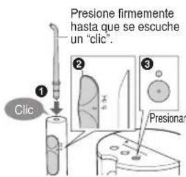 Presione firmemente hasta que se escuche un "clic". ① Clic ② ③ Presionar