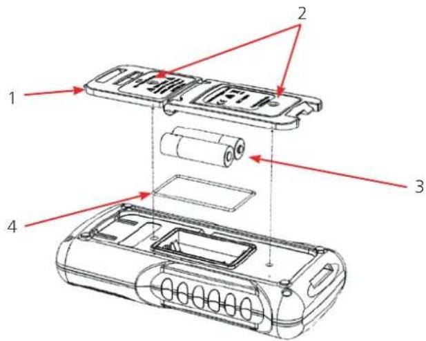 Diagram of a device's internal components with numbered parts, showing exploded view and labeled parts.