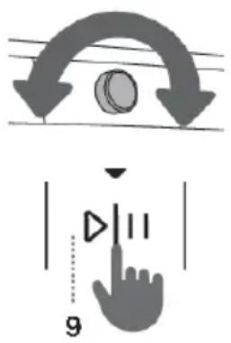 Diagram showing directional arrows and a hand gesture with '9' and '11' labels, possibly indicating movement or control.
