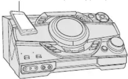 Line drawing of a vintage portable radio device with control knobs and a speaker (no text or symbols).