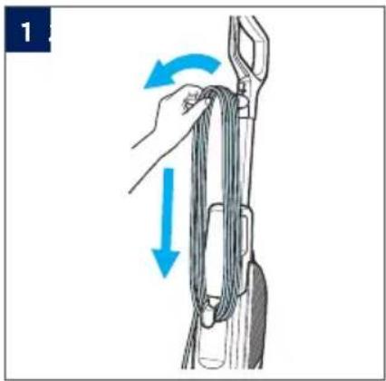Illustration of a hand holding a rope tied with a tool, showing a blue directional arrow indicating motion (no text or symbols)