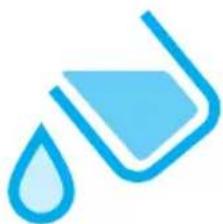 Blue icon depicting a droplet and a triangular shape, no text or symbols present