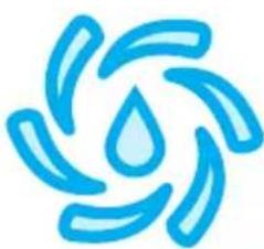 Abstract blue water droplet and curved lines forming a circular pattern (no text or symbols)