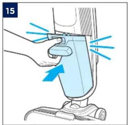 Illustration of a hand using a vacuum cleaner to clean or store floor equipment (no text or symbols visible)