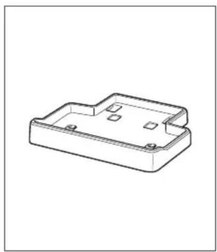 Isometric line drawing of a rectangular electronic component with mounting holes and internal compartments (no text or symbols)