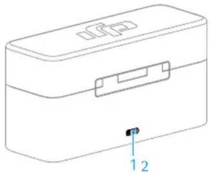 Line drawing of a rectangular electronic device with labeled ports (no text or symbols beyond labels)