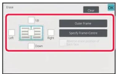 Erase Clear OK Up Left Right Down Outer Frame Specify Frame+Centre Reverse erase position of back face