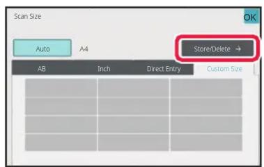Scan Size Auto A4 Store/Delete → AB Inch Direct Entry Custom Size