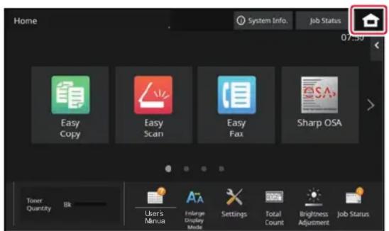 Home System Info. Job Status Easy Copy Easy Scan Easy Fax Sharp OSA Toner Quantity Bk User's Minua Inrange Display Mode Settings Total Count Brightness Adjustment Job Status