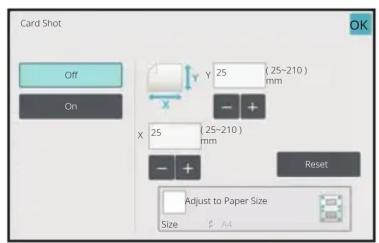 Card Shot Off On Y 25 (25-210) mm X 25 (25-210) mm Reset Adjust to Paper Size Size $ A4