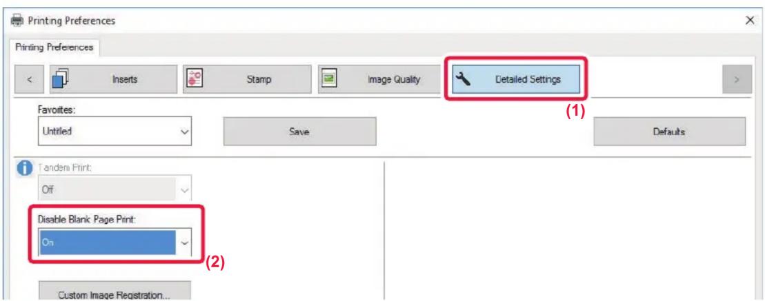 Printing Preferences Printing Preferences Inserts Stamp Image Quality Detailed Settings Favorites: Untitled Save Defaults Tandemi Print: Off Disable Blank Page Print: On Custom Image Registration... (1) (2)