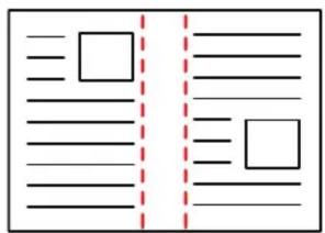 Scanned document page with placeholder text and two blank square boxes, separated by red dashed lines.