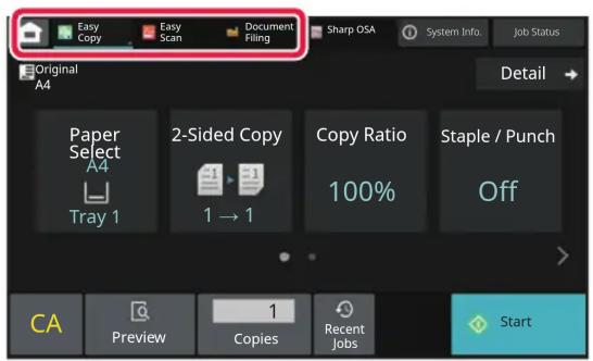 Easy Copy Easy Scan Document Filing Sharp OSA System Info Job Status Original A4 Detail Paper Select A4 Tray 1 2-Sided Copy 1 → 1 Copy Ratio 100% Staple / Punch Off CA Preview 1 Copies Recent Jobs Start