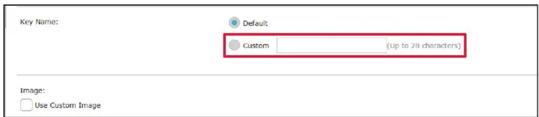 Key Name: Default Custom (Up to 28 characters) Image: Use Custom Image