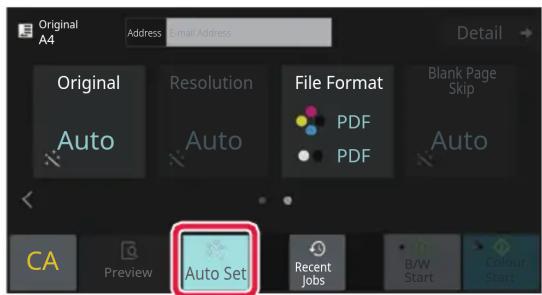 Original A4 Address Email Address Detail Original Resolution File Format Blank Page Skip Auto Auto PDF PDF Auto CA Preview Auto Set Recent Jobs B/W Start Colour Start