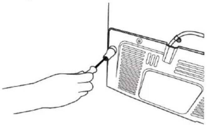 Line drawing of a hand inserting a screwdriver into a device panel (no text or symbols)