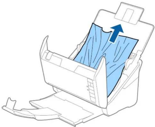Diagram of a printer drawer with a blue cover and an upward arrow indicating motion (no text or symbols).