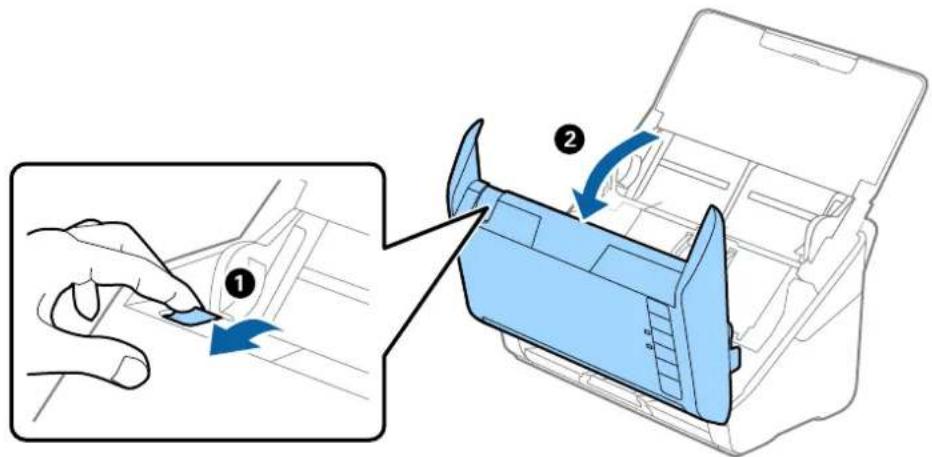 Diagram showing a hand pressing a component into a blue plastic container, with numbered arrows indicating the process.