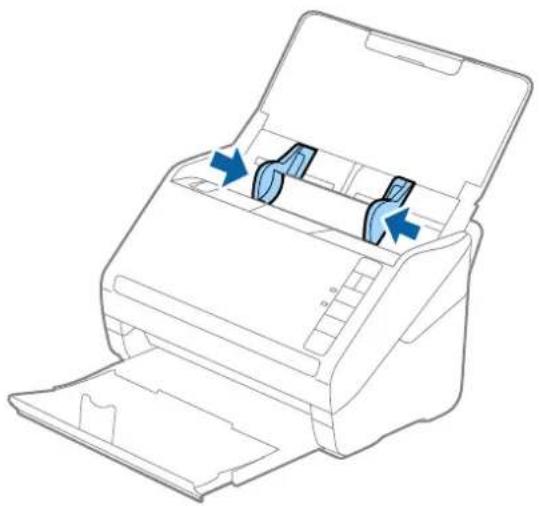 Line drawing of a printer with two blue arrows indicating parts of the lid (no text or symbols present)