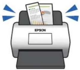 Illustration of an Epson printer with paper and print (no text or symbols on the printer itself).