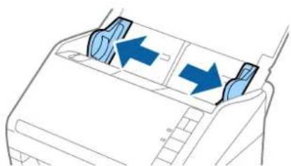 Diagram of a printer's front panel showing two blue arrows indicating orientation or movement (no text or symbols present)