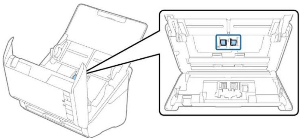 Technical line drawing of a device casing with internal compartments and a highlighted internal component (no text or symbols).