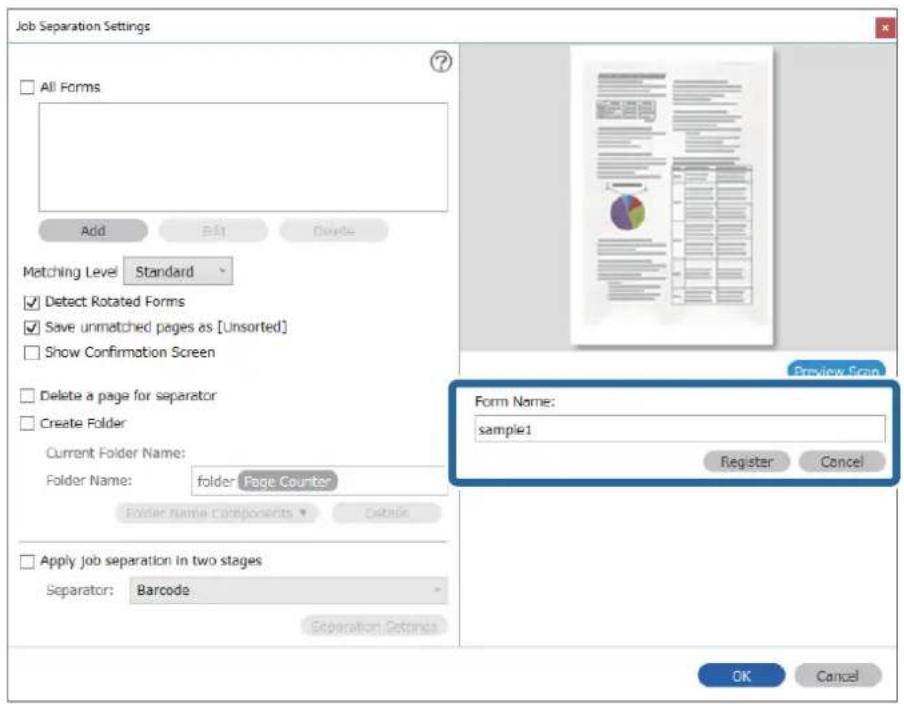Job Separation Settings. All Forms. Add, Edit, Delete. Matching Level: Standard. Checked: Detect Rotated Forms, Save unmatched pages as [Unsorted]. Show Confirmation Screen. Delete a page for separator. Create Folder. Current Folder Name: folder. Folder Name: folder Page Counter. Folder Name Compone…