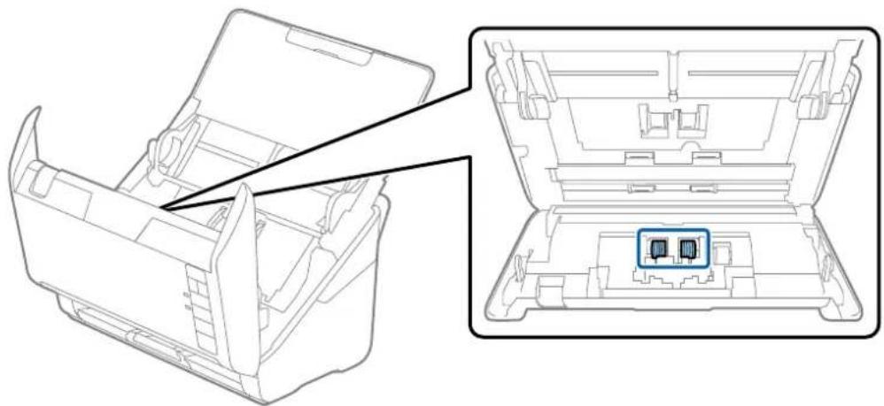 Technical line drawing of an open device casing with internal compartments and a highlighted internal component (no text or symbols).