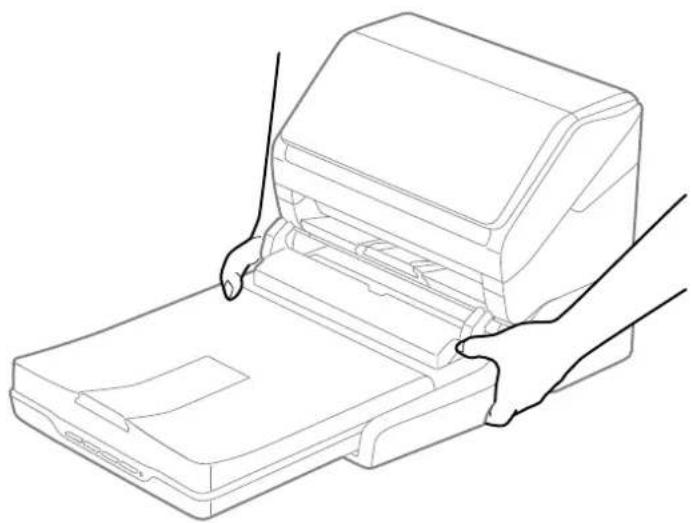 Line drawing of a printer with hands operating it, no text or symbols present.