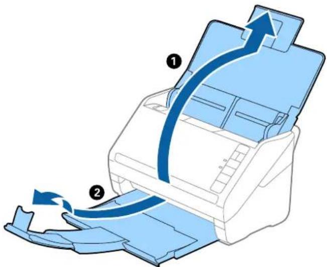 Diagram showing printer printing process with labeled steps 1 and 2, indicating a blue arrow from print to printer.