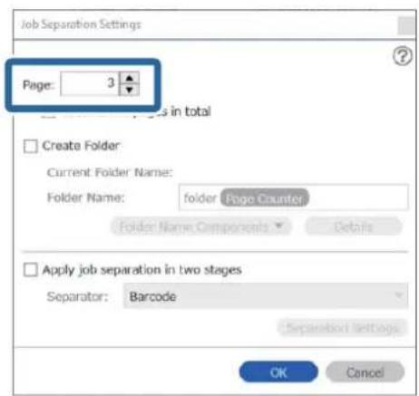 Job Separation Settings Page: 3 in total Create Folder Current Folder Name: Folder Name: folder Page Counter Folder Name Components Details Apply job separation in two stages Separator: Barcode Separation Settings OK Cancel