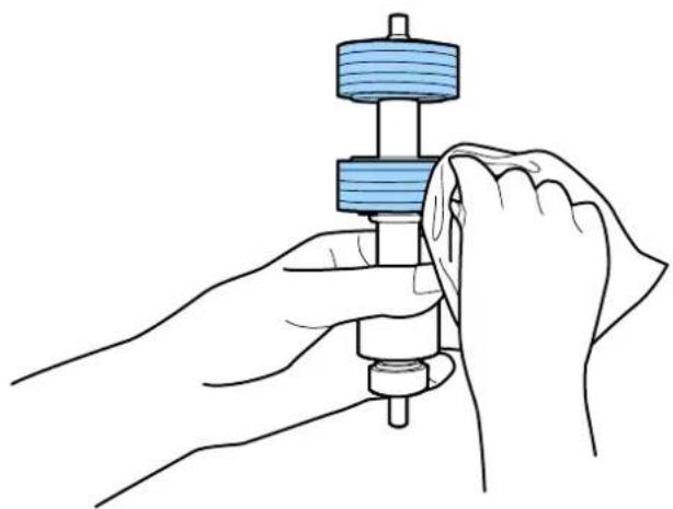 Line drawing of hands assembling a mechanical component (no text or symbols).