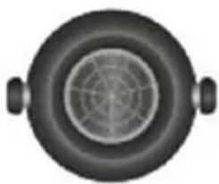 Top-down view of a circular black cooking pot with a circular rim and two handles (no text or symbols visible).
