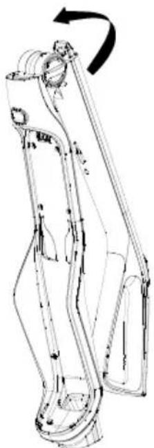 Technical line drawing of a mechanical component with rotational arrow (no text or symbols)