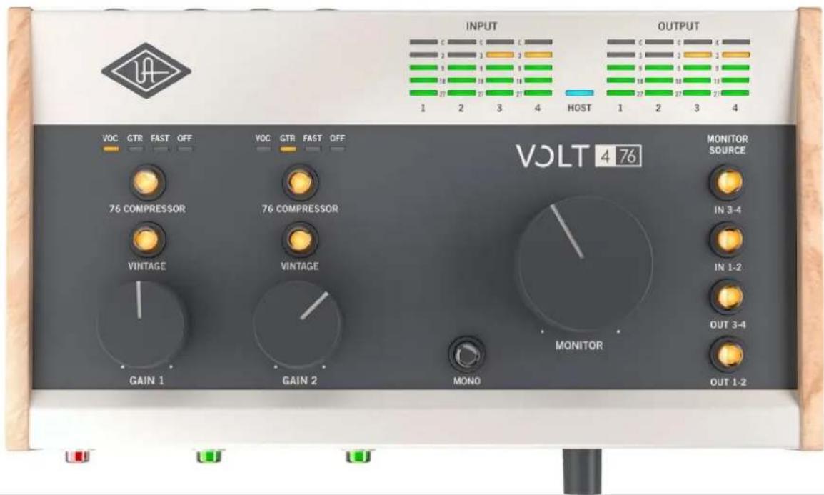INPUT OUTPUT 1 2 3 4 HOST VOLT 4 76 VOC GTR FAST OFF VOC GTR FAST OFF 76 COMPRESSOR 76 COMPRESSOR VINTAGE VINTAGE GAIN 1 GAIN 2 MONO MONITOR SOURCE IN 3-4 IN 1-2 OUT 3-4 OUT 1-2