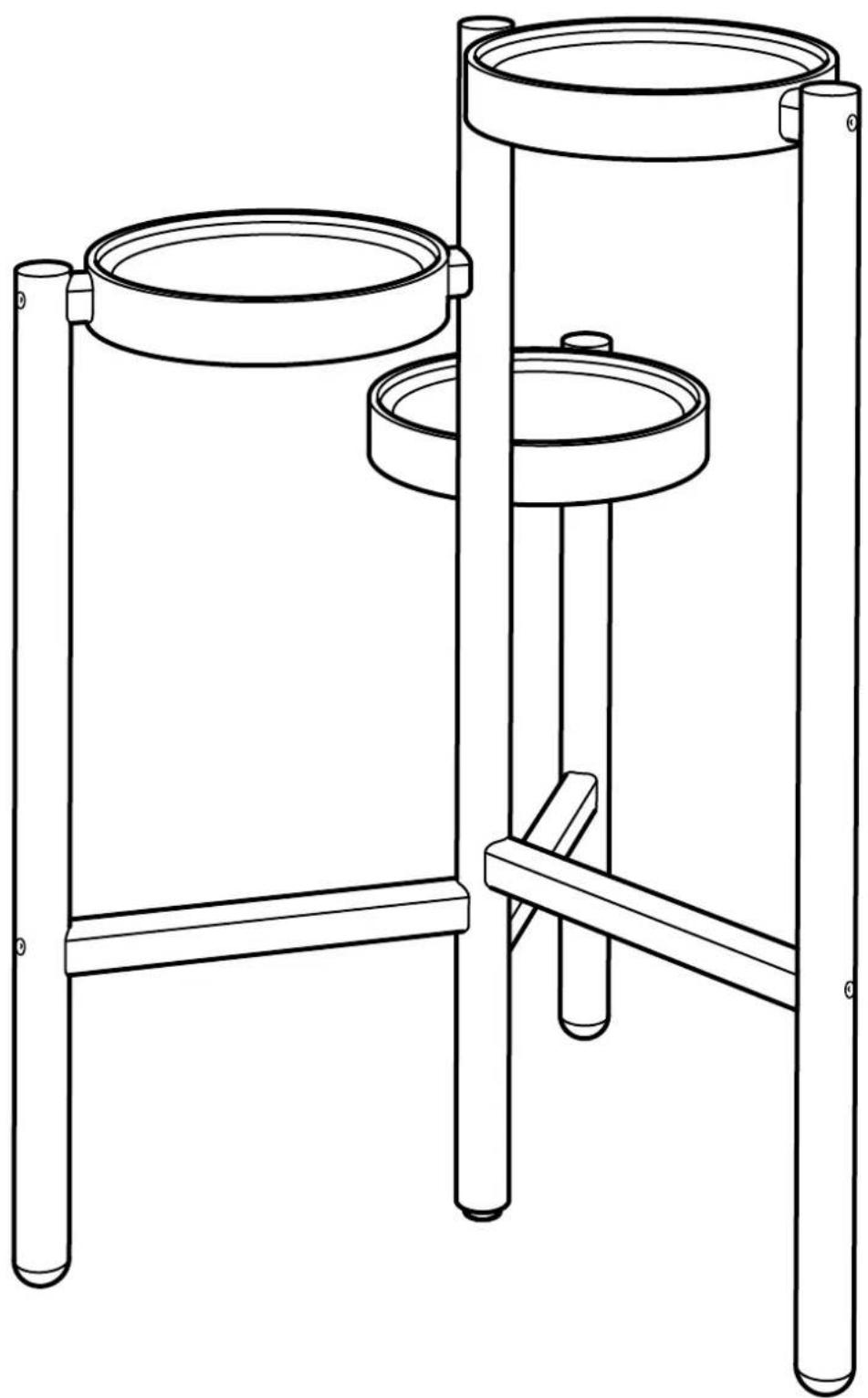Line drawing of a simple outdoor table with two circular chairs and four legs (no text or symbols)