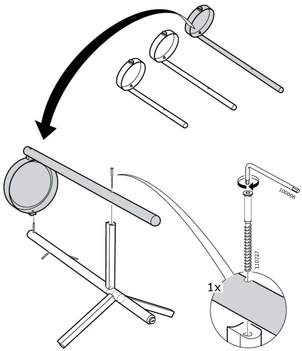 Technical diagram illustrating a mechanical assembly process with labeled components and dimensions