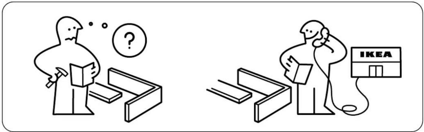 Illustration comparing two scenes: one showing a person with a hammer and question mark, the other showing a person holding a book labeled 'IKEA' with a phone.