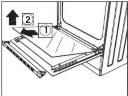 Diagram showing a mechanical assembly with labeled components and directional arrows indicating movement or force.