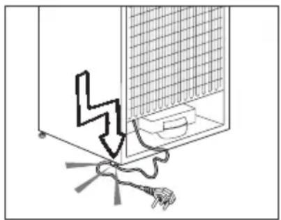 Diagram showing a lightning bolt striking a wall-mounted device with a plug, no text or symbols present