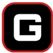 Abstract logo design with a white letter 'G' on black background, enclosed in red and white rounded corners (no text or symbols)