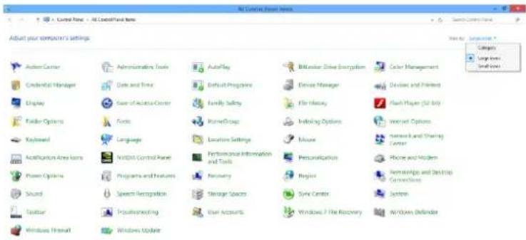 Adjust your computer's settings Action Center Administrative Tools AutoPlay Color Management Credential Manager Data and Time Default Programs Devices and Printers Display Driver Manager Ease of Access Center Family Safety File History Flash Maps (52.1 MB) Folder Options Fonts HomeGroup Indexing Opt…