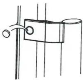 Simple line drawing of a mechanical clamp or bracket with vertical rods and a circular end (no text or symbols).