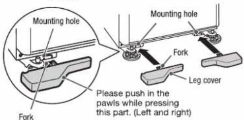 Mounting hole Fork Mounting hole Fork Leg cover Please push in the pawls while pressing this part. (Left and right)