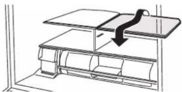 Diagram of a mechanical assembly with a downward arrow indicating motion or force (no text or symbols present)